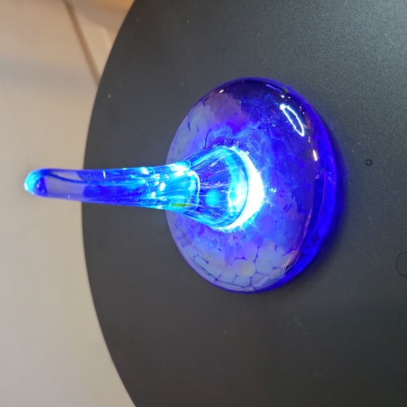 Blue Iridescent Art Glass Signed Ring Holder Hand Blown 3" - Picture 4 of 7